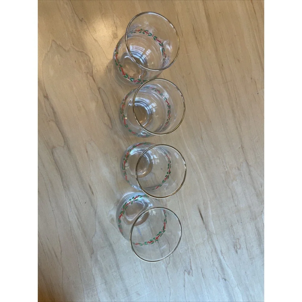 LOT OF 4 VINTAGE LIBBEY ARBY'S HOLLY RIBBONS GLASS TUMBLERS 5 1/4
